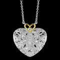 Filigree Heart Diamond Yellow Gold Accent Sterling Silver Pendant