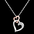 Double Hearts Diamond Accented Two Tone Small Sterling Silver Pendant