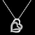 Double Entwined Hearts Diamond Accented Small Sterling Silver Pendant