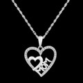 Double Open Heart Mom Diamond Accent Sterling Silver Pendant