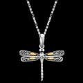 Dragonfly Scrollwork Detail Yellow Gold Accent Sterling Silver Pendant