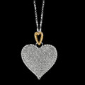 Pave Heart Diamond Yellow Gold Accent Sterling Silver Pendant