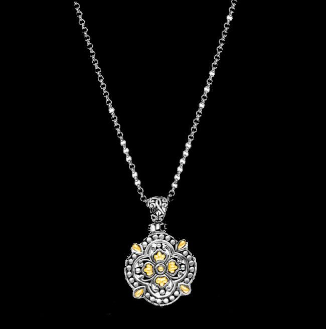 Flower Shape Ornate Yellow Gold Accent Sterling Silver Pendant - For ...