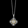 Floral Shape Ornate Diamond Yellow Gold Accent Sterling Silver Pendant