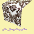 Chocolate White Damask Flocking Taffeta Wedding Table Runners Decorations x 5 For Hire