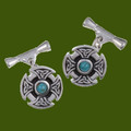 Turquoise Celtic Cross Knotwork Chain Mens Stylish Pewter Cufflinks