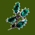 Holly Leaf Sprig Enamel Antiqued Stylish Pewter Brooch