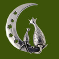 Purrfect Cats Crescent Moon Stars Antiqued Stylish Pewter Brooch
