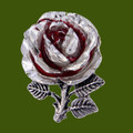 Red Rose Flower Enamel Antiqued Stylish Pewter Brooch
