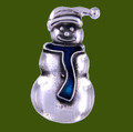 Snowman Winterland Blue Enamel Antiqued Stylish Pewter Brooch