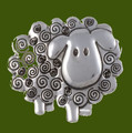 Swirly Sheep Animal Themed Antiqued Stylish Pewter Brooch