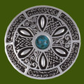 Turquoise Celtic Wheel Embossed Round Antiqued Stylish Pewter Brooch