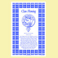 Fleming Clan Scottish Blue White Cotton Printed Tea Towel