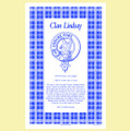 Lindsay Clan Scottish Blue White Cotton Printed Tea Towel
