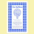 MacPherson Clan Scottish Blue White Cotton Printed Tea Towel