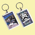 Russell Coat of Arms Tartan Family Name Acryllic Key Ring Set of 3