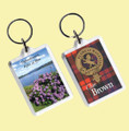 Brown Clan Badge Tartan Family Name Acryllic Key Ring Set of 5