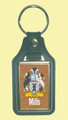 Mills Coat of Arms English Family Name Leather Key Ring Set of 2