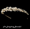 Light Gold Rhinestone Ivory Pearl Floral Leaf Wedding Bridal Headband