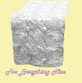 White Grandiose Rosette Wedding Table Runners Decorations x 10 For Hire