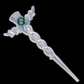 Thistle Flower Oval Green Glass Stone Twisted Chrome Plated Kilt Pin