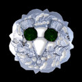 Emerald Green Crystal Stone Double Thistle Design Chrome Plated Brooch