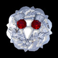 Ruby Red Crystal Stone Double Thistle Design Chrome Plated Brooch
