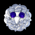 Blue Sapphire Crystal Stone Double Thistle Design Chrome Plated Brooch