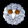 Orange Topaz Crystal Stone Double Thistle Design Chrome Plated Brooch