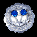 Thistle Twin Flower Round Blue Glass Stone Chrome Plated Brooch