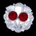 Ruby Red Crystal Stone Double Thistle Flowers Chrome Plated Brooch