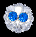 Blue Sapphire Crystal Stone Double Thistle Flowers Chrome Plated Brooch