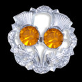 Orange Topaz Crystal Stone Double Thistle Flowers Chrome Plated Brooch