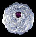 Thistle Flower Round Single Purple Glass Stone Chrome Plated Brooch