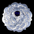 Thistle Flower Round Single Blue Glass Stone Chrome Plated Brooch
