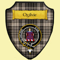 Ogilvie Dress Black White Ancient Tartan Crest Wooden Wall Plaque Shield