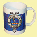 Elliot Tartan Clan Crest Ceramic Mugs Elliot Clan Badge Mugs Set of 4