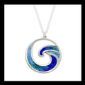 Mordon Seawave Circular Glas Mor Enamel Sterling Silver Pendant