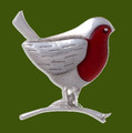 Robin On Branch Red Enamel Large Antiqued Stylish Pewter Brooch