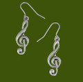Treble Clef Musical Note Sheppard Hook Stylish Pewter Earrings