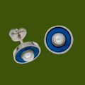 Blue Enamel Freshwater Pearl Round Small Stud Stylish Pewter Earrings