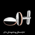 Black Onyx Oval Welsh Rose Gold Detail Mens Sterling Silver Cufflinks