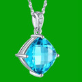 Swiss Blue Topaz Cushion Cut Diamond Accent 14K White Gold Pendant
