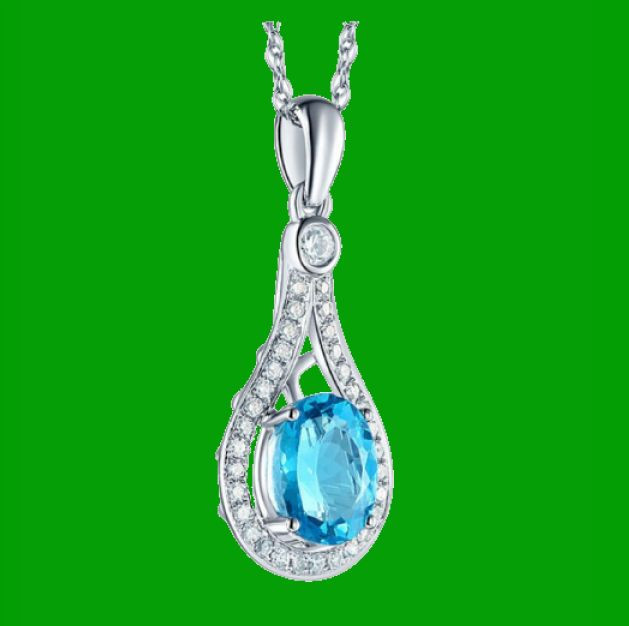 Swiss Blue Topaz Oval Cut Diamond Accent 14K White Gold Pendant - For ...