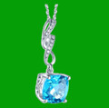 Swiss Blue Topaz Cushion Cut Curve Diamond Accent 14K White Gold Pendant