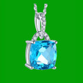 Swiss Blue Topaz Cushion Cut Diamond Highlight 14K White Gold Pendant