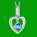 Swiss Blue Topaz Round Cut Heart Diamond 14K White Gold Pendant