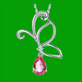 Pink Topaz Pear Cut Drop Butterfly Diamond Accent 14K White Gold Pendant