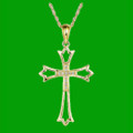 White Diamond Accent Double Cross 14K Yellow Gold Pendant