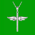 White Diamond Angel Wings Cross 14K White Gold Pendant